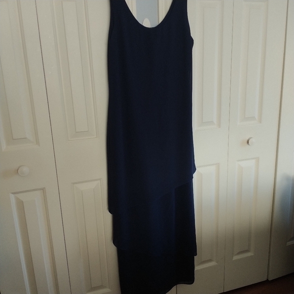 Lord & Taylor Patra Dark Navy Chiffon Tiered Sleeveless Dress with Bead Jacket 8 - Picture 3 of 4